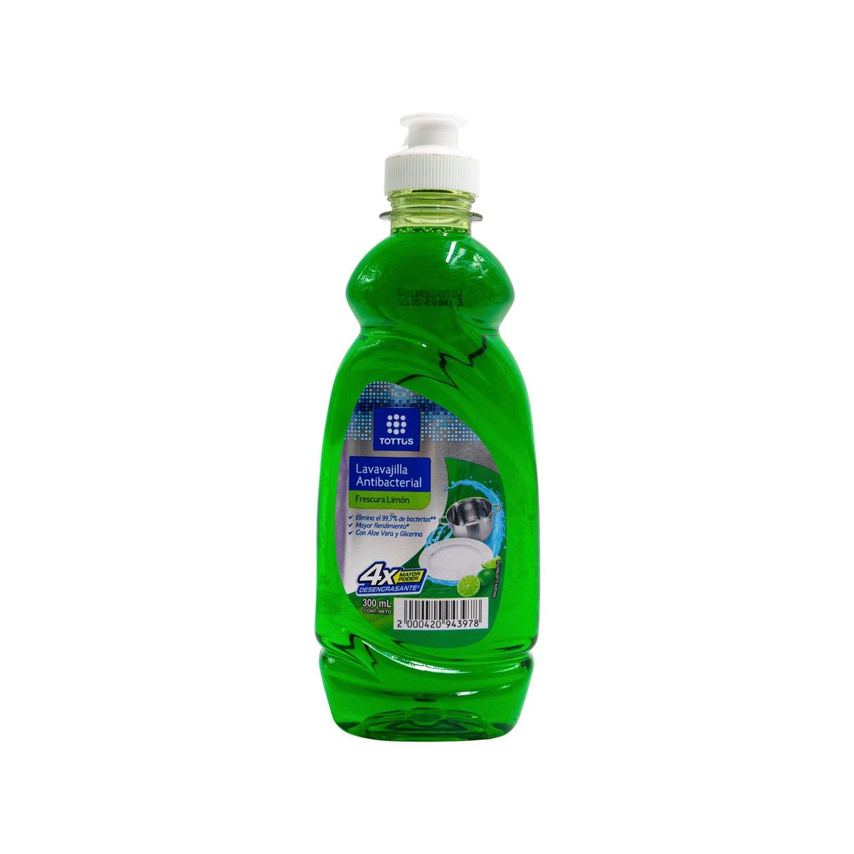 TOTTUS - Lavavajillas Líquido Antibacterial Tottus Fresco Limón Envase 300 mL
