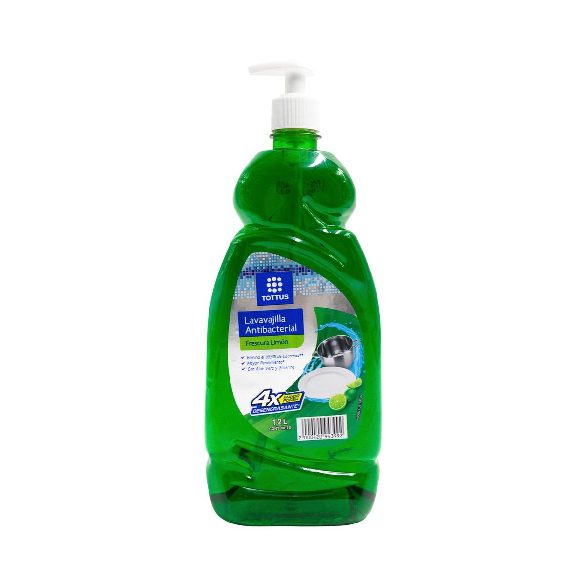 TOTTUS - Lavavajillas Líquido Antibacterial Tottus Fresco Limón Botella 1.2 L