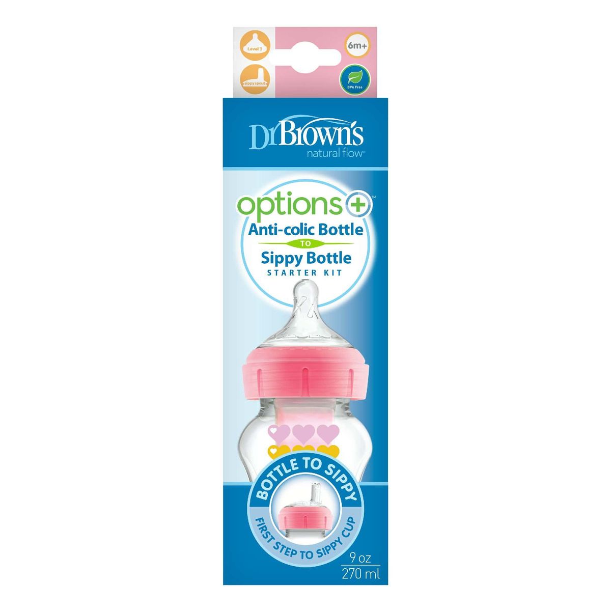 DR. BROWNS - Biberón Transparente Boca Ancha Rosa