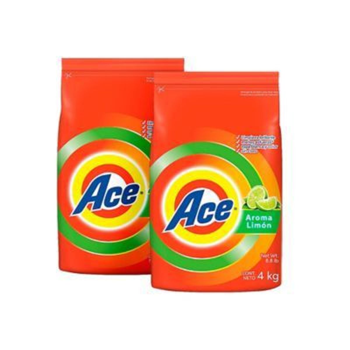 ACE - Detergente en Polvo Ace Limón Pack 2 Bolsas 4 Kg