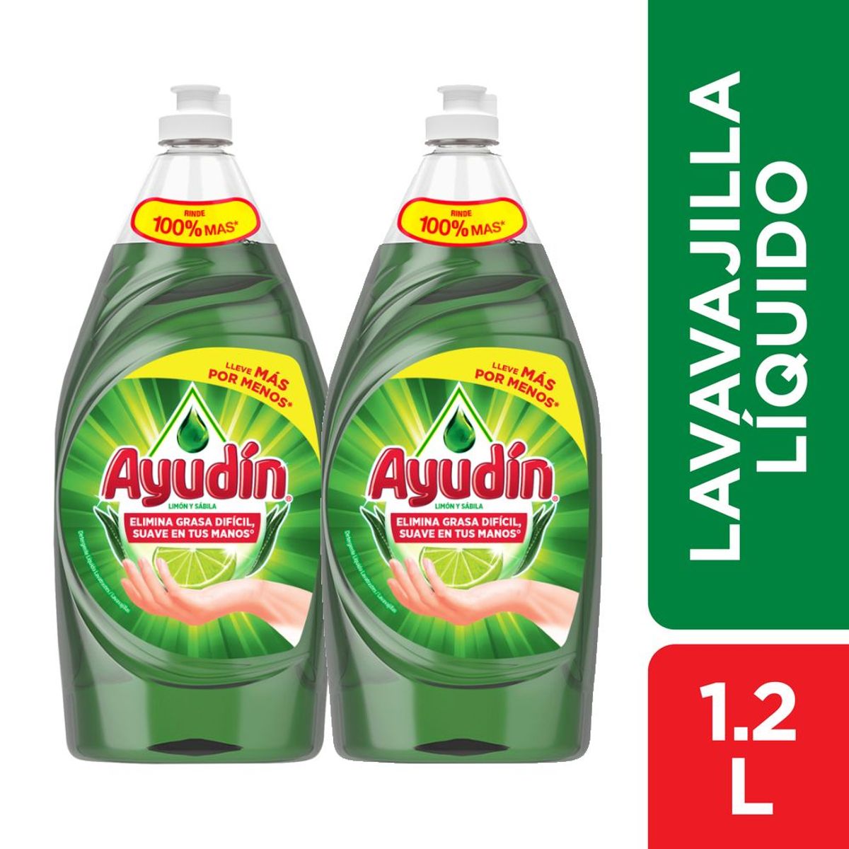 AYUDIN - Pack Lavavajillas Líquido Ayudin Limón 1.2 L + 1.2 L