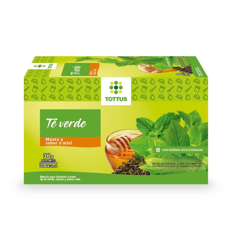 TOTTUS - Té Verde Menta y Sabor a Miel Tottus 20 Unidades