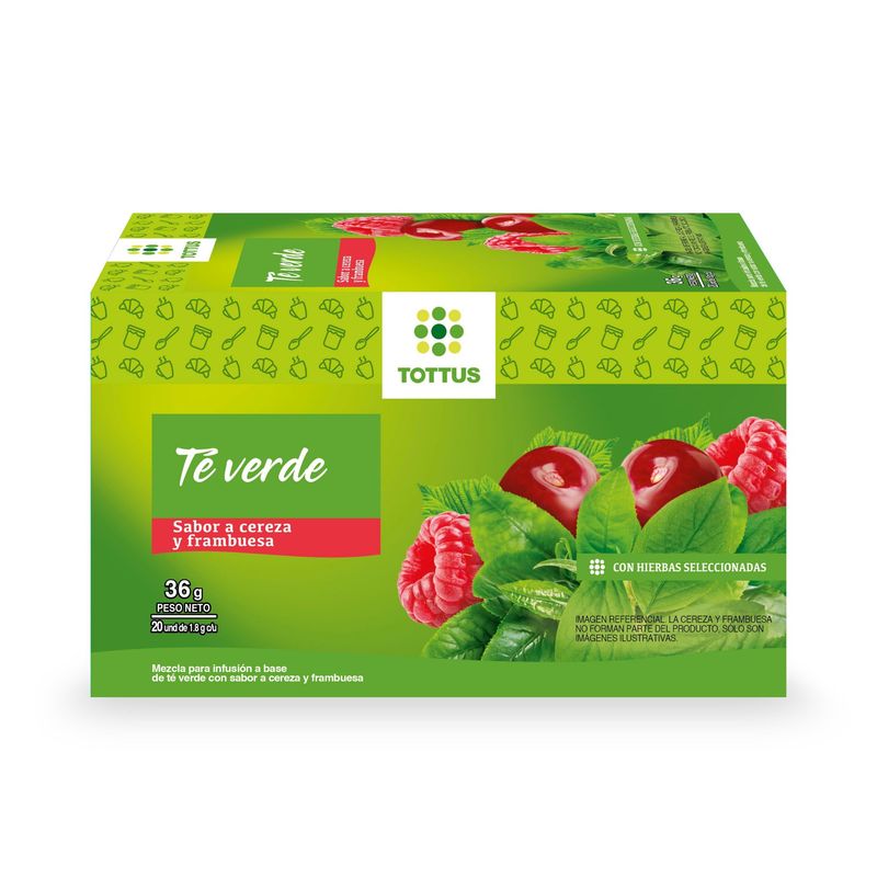TOTTUS - Té Verde Cereza y Frambuesa Tottus 20 Filtrantes