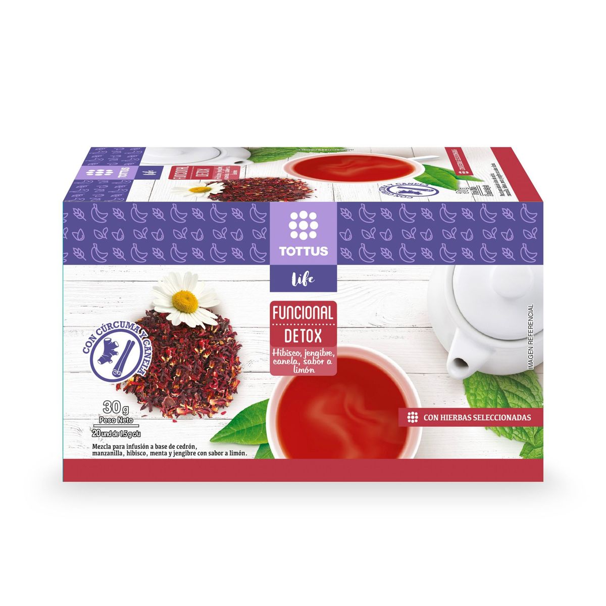 TOTTUS LIFE - Infusión Tottus Life Funcional Detox Caja 20 Sobres