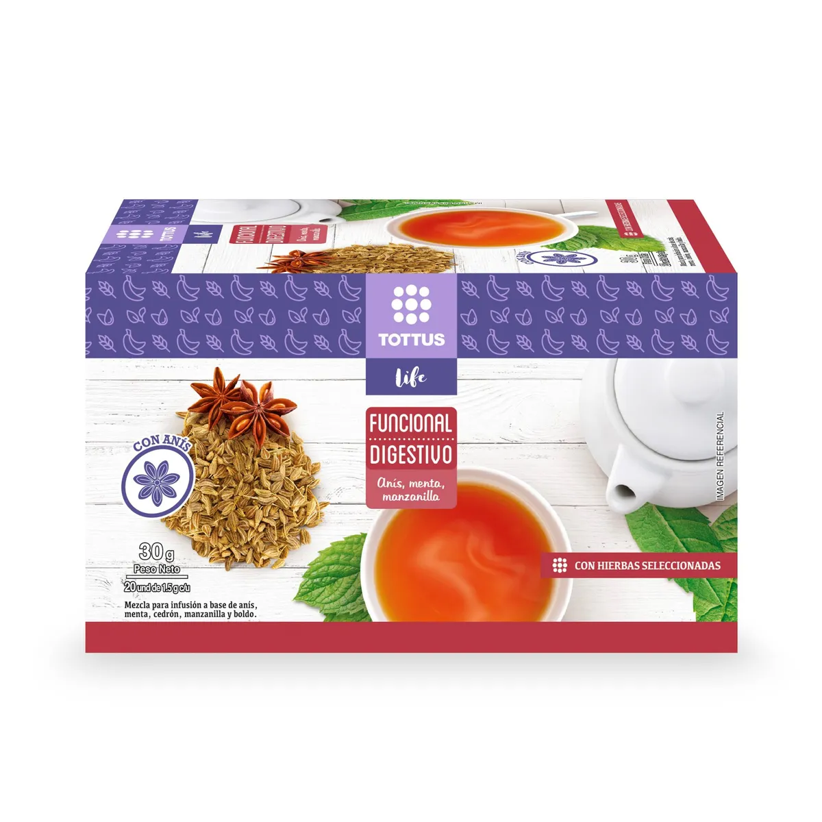 TOTTUS LIFE - Infusión Tottus Life Funcional Digestivo Caja 20 Sobres