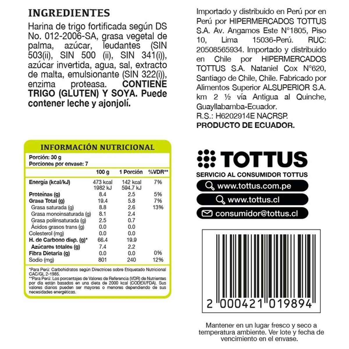 TOTTUS - Galletas Saladitas Clásicas Tottus 210 g