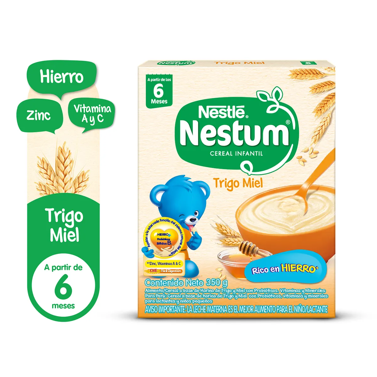 NESTUM - Cereal Infantil Nestum Trigo Miel Sin Azúcar 6m+ Caja 350 g