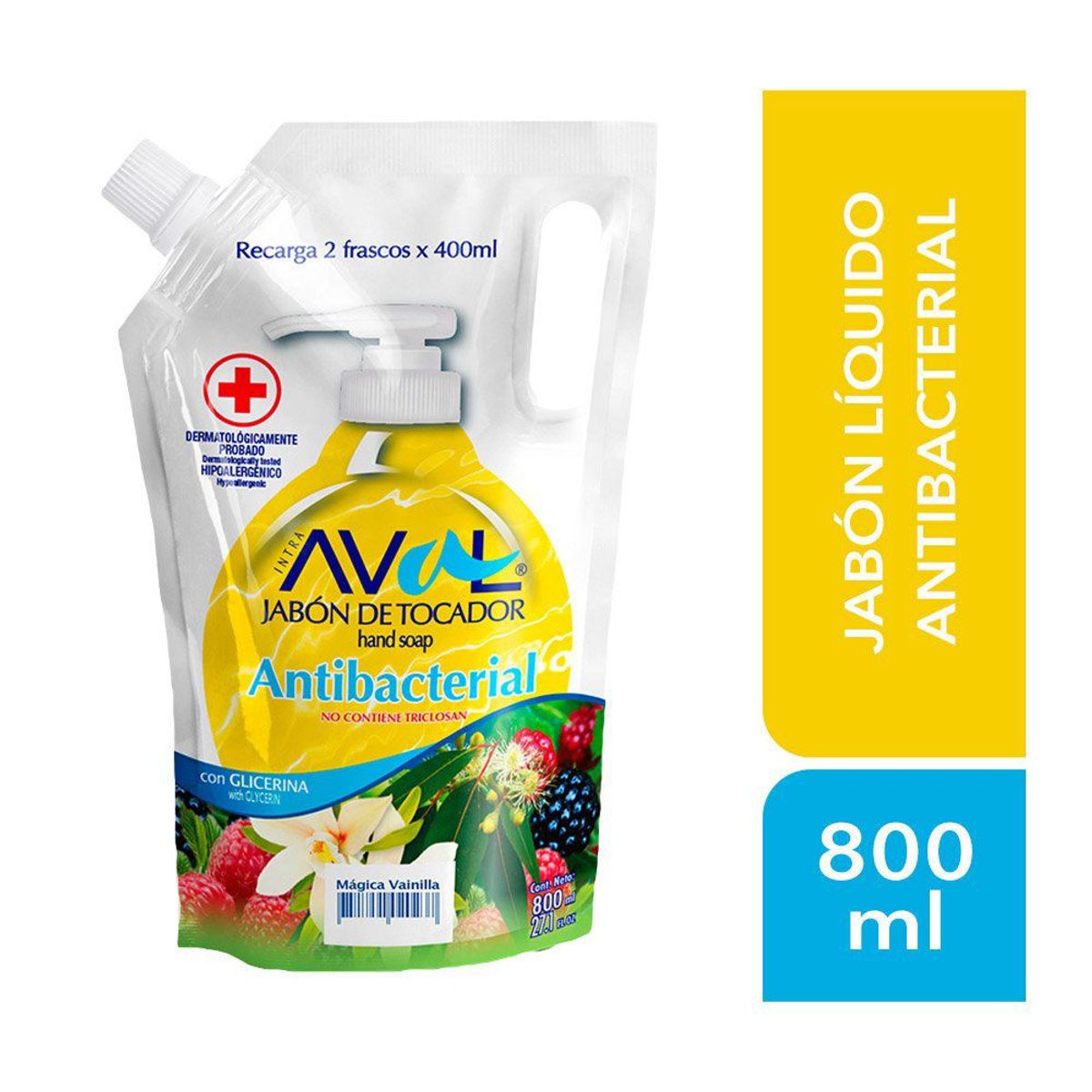 AVAL - Jabón Líquido Aval Antibacterial Vainilla Doypack 800 mL