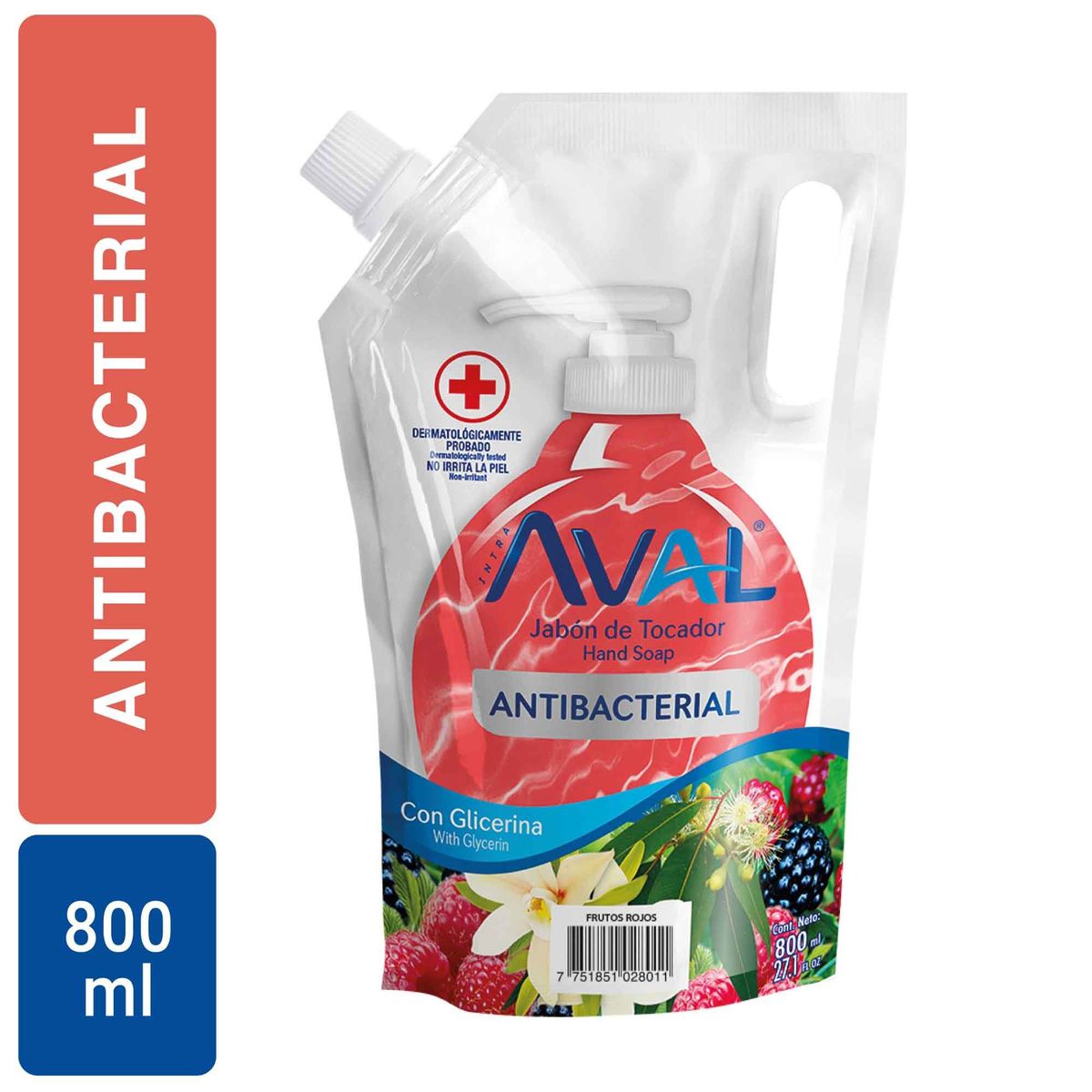 AVAL - Jabón Líquido Aval Antibacterial Frutos Rojos Doypack 800 mL