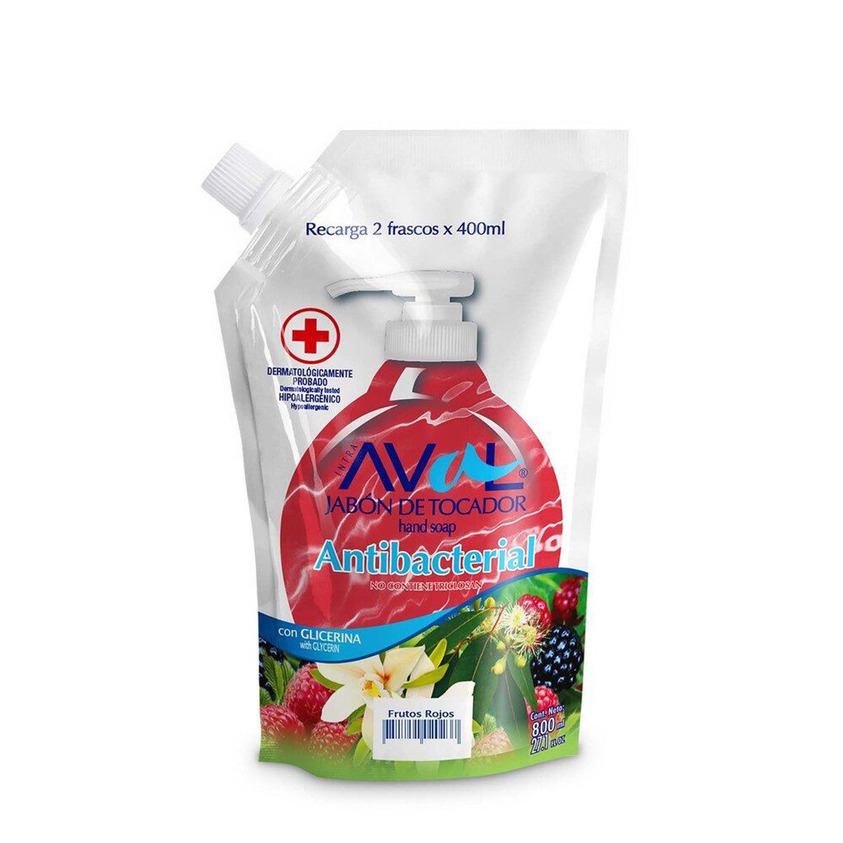 AVAL - Jabón Líquido Aval Antibacterial Frutos Rojos Doypack 800 mL