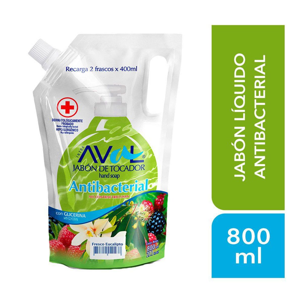 AVAL - Jabón Líquido Aval Antibacterial Eucalipto Doypack 800 mL