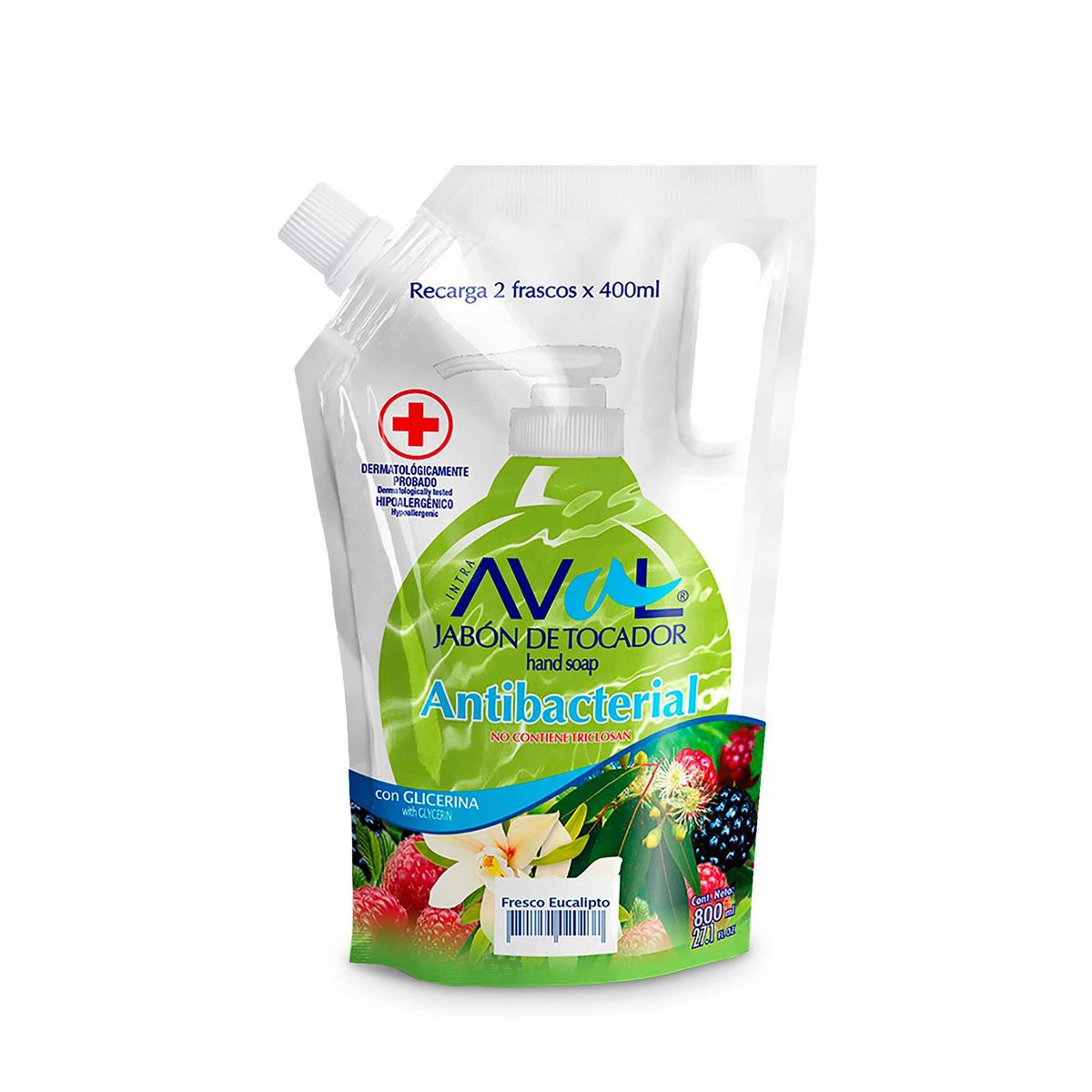 AVAL - Jabón Líquido Aval Antibacterial Eucalipto Doypack 800 mL