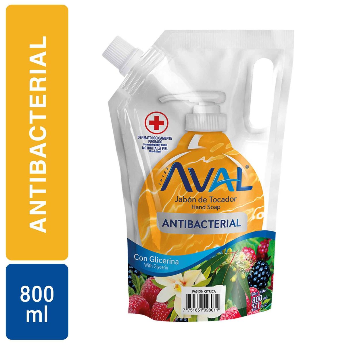 AVAL - Jabón Líquido Aval Antibacterial Pasión Cítrica Doypack 800 mL