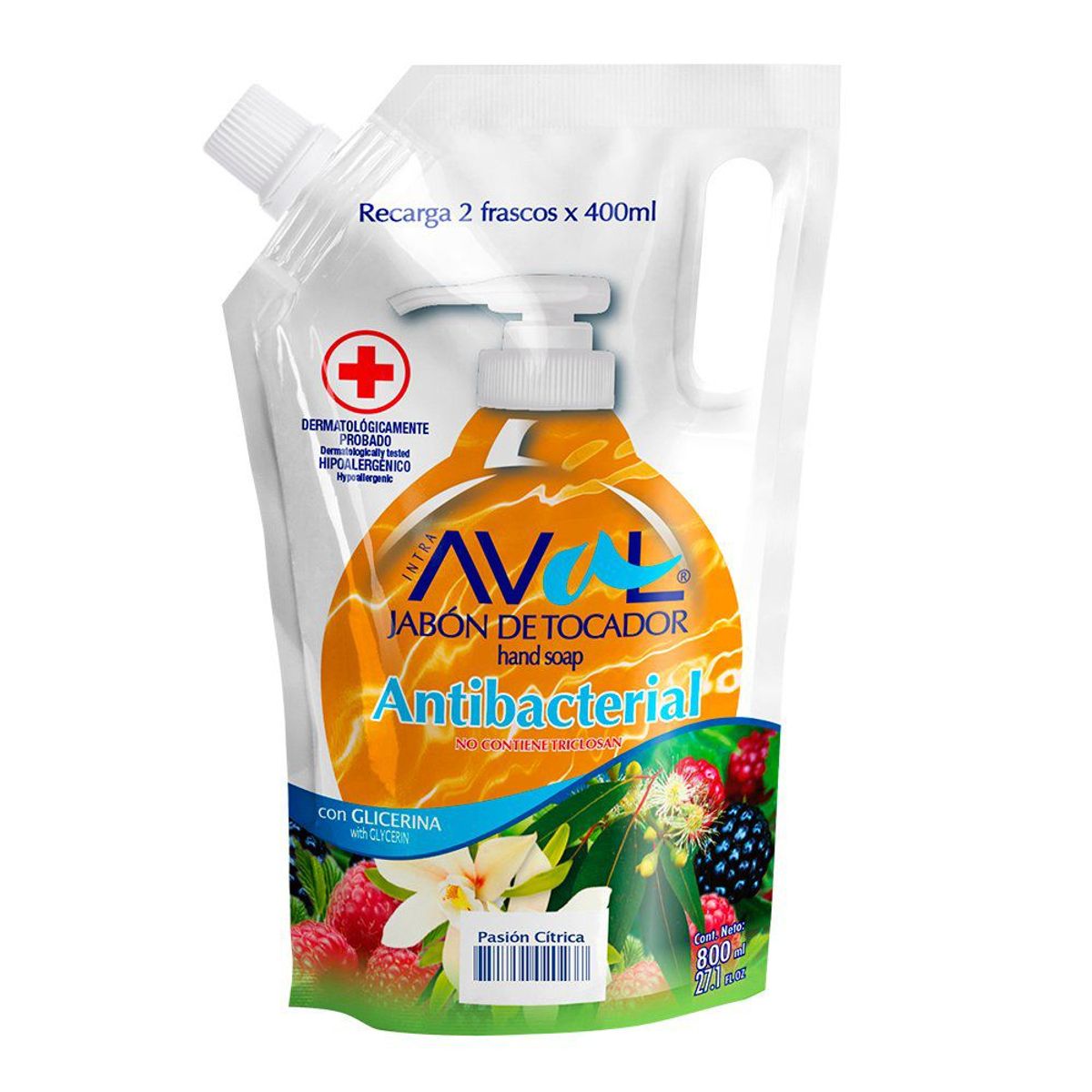 AVAL - Jabón Líquido Aval Antibacterial Pasión Cítrica Doypack 800 mL