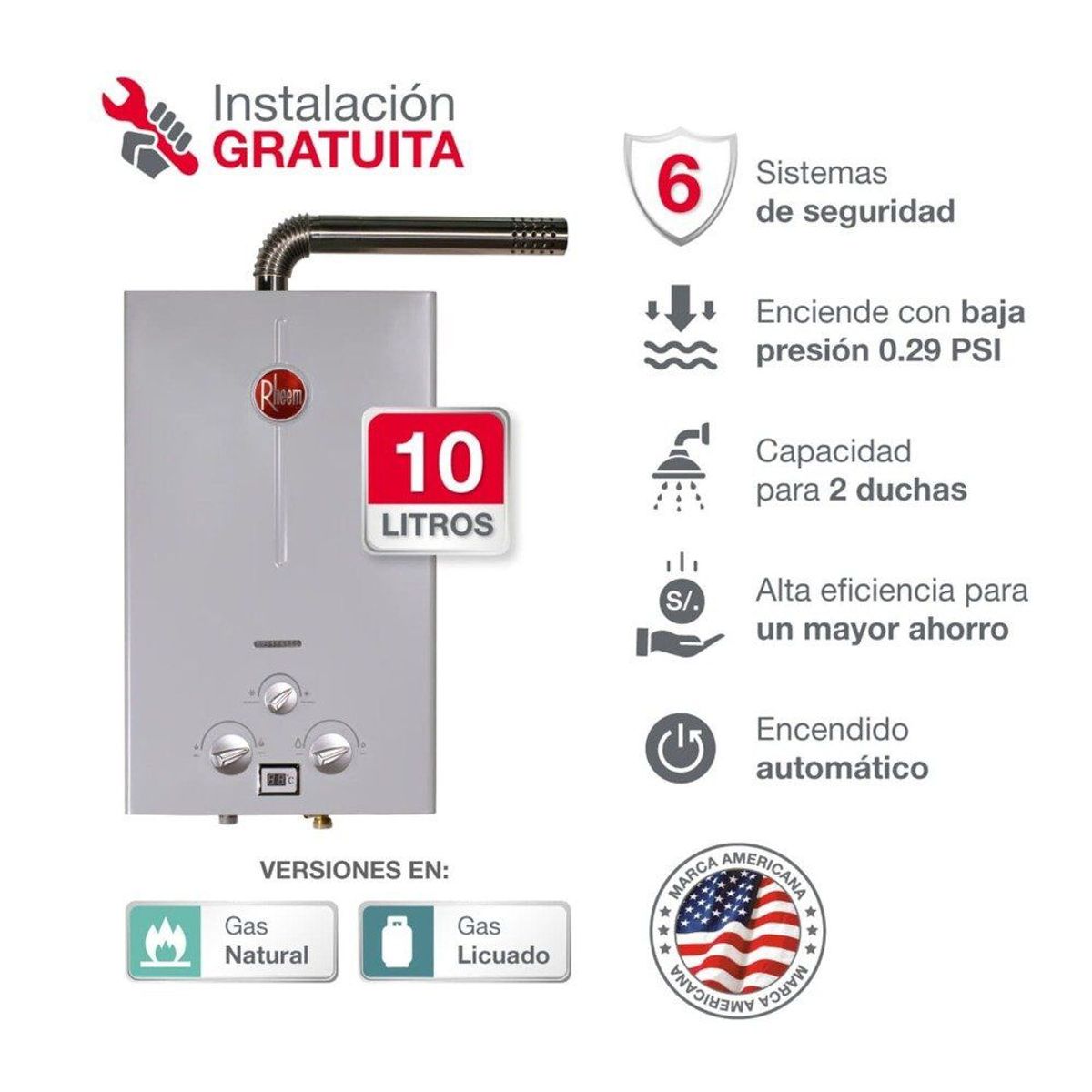 RHEEM - Terma a Gas 10 L Rheem Gn Tf