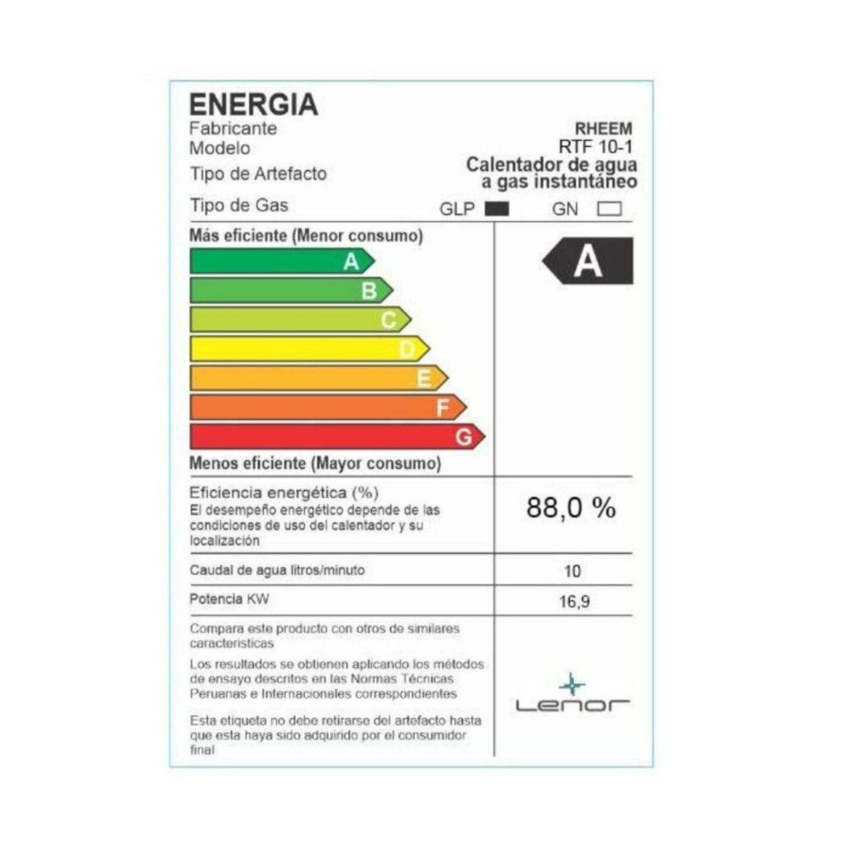 RHEEM - Terma a Gas 10 L Rheem Gn Tf