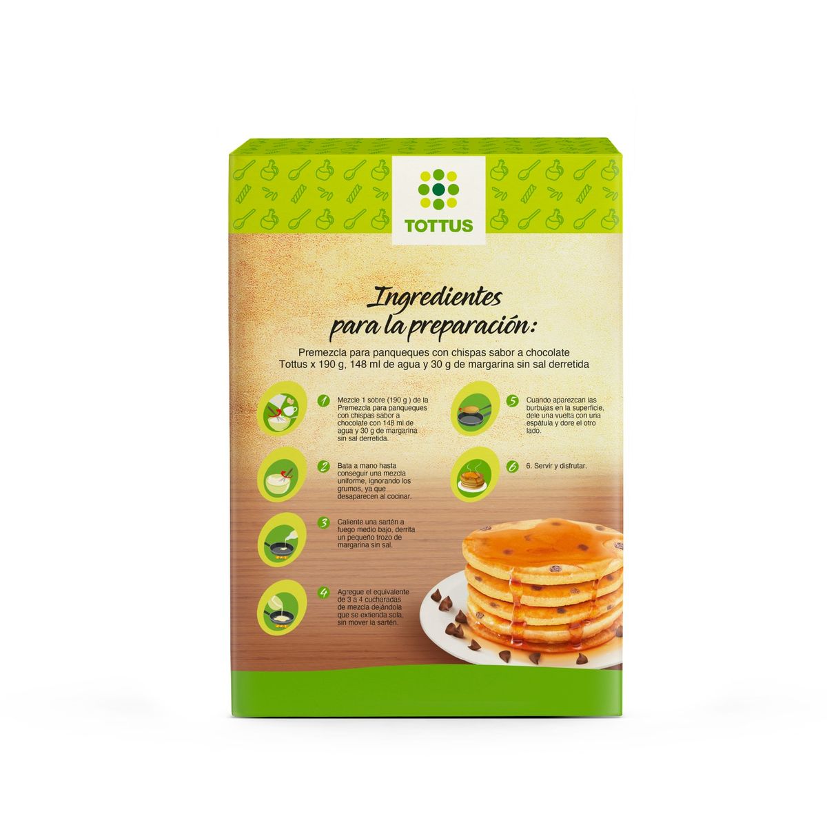 TOTTUS - Premezcla Tottus Panqueques con Chispas Sabor Chocolate Caja 190 g