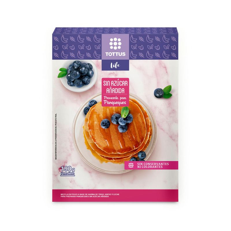 TOTTUS LIFE - Premezcla Tottus Life Panqueque Sin Azucar Añadida Caja 190 g