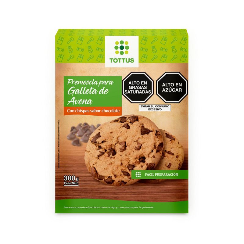 TOTTUS - Premezcla Tottus Galleta de Avena con Chispas Sabor Chocolate Caja 300 g