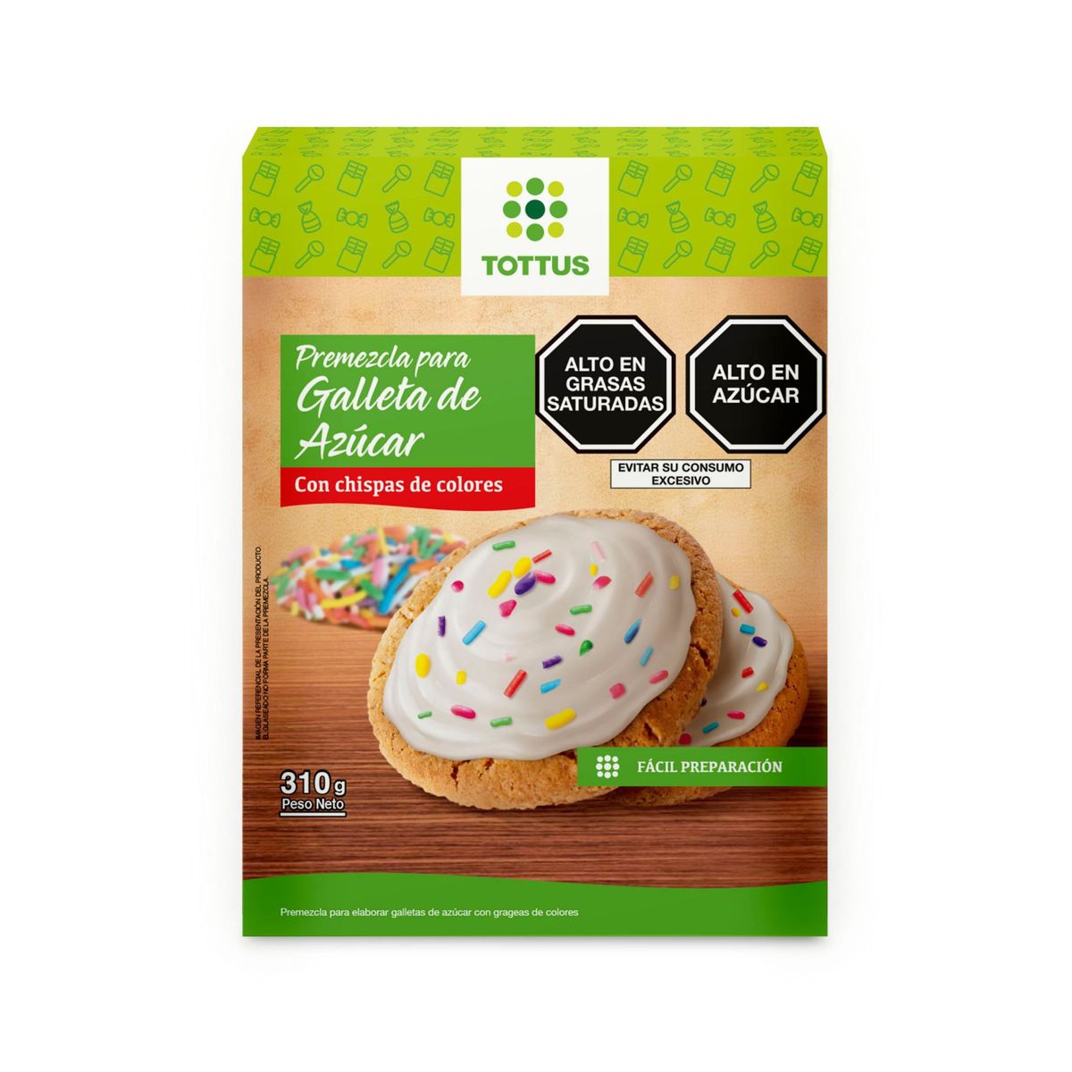 TOTTUS - Premezcla Tottus Galleta Azúcar con Grajeas de Color Caja 310 g