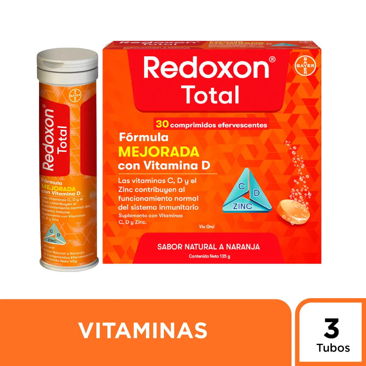 REDOXON - Suplemento Efervescente Redoxon Total Naranja Caja 30 Und