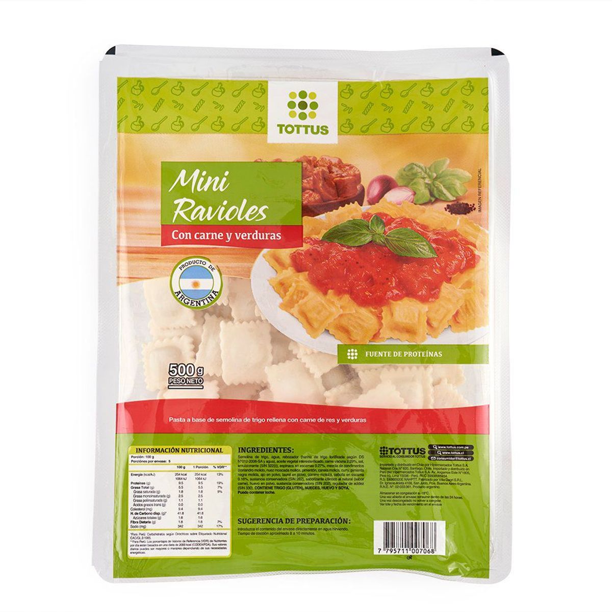 TOTTUS - Mini Ravioles con Carne y Verduras Tottus Empaque 500 g