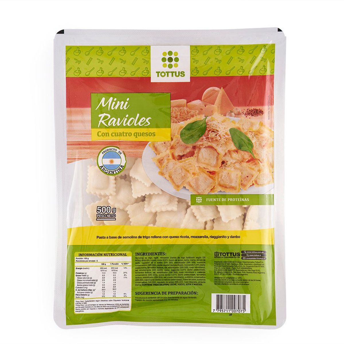 TOTTUS - Mini Ravioles con Cuatro Quesos Tottus Empaque 500 g