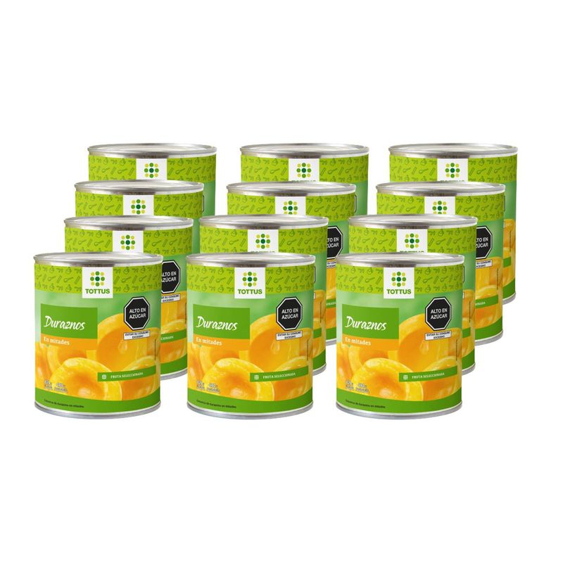 TOTTUS - Duraznos Tottus Mitades Caja 12 Latas 820 g