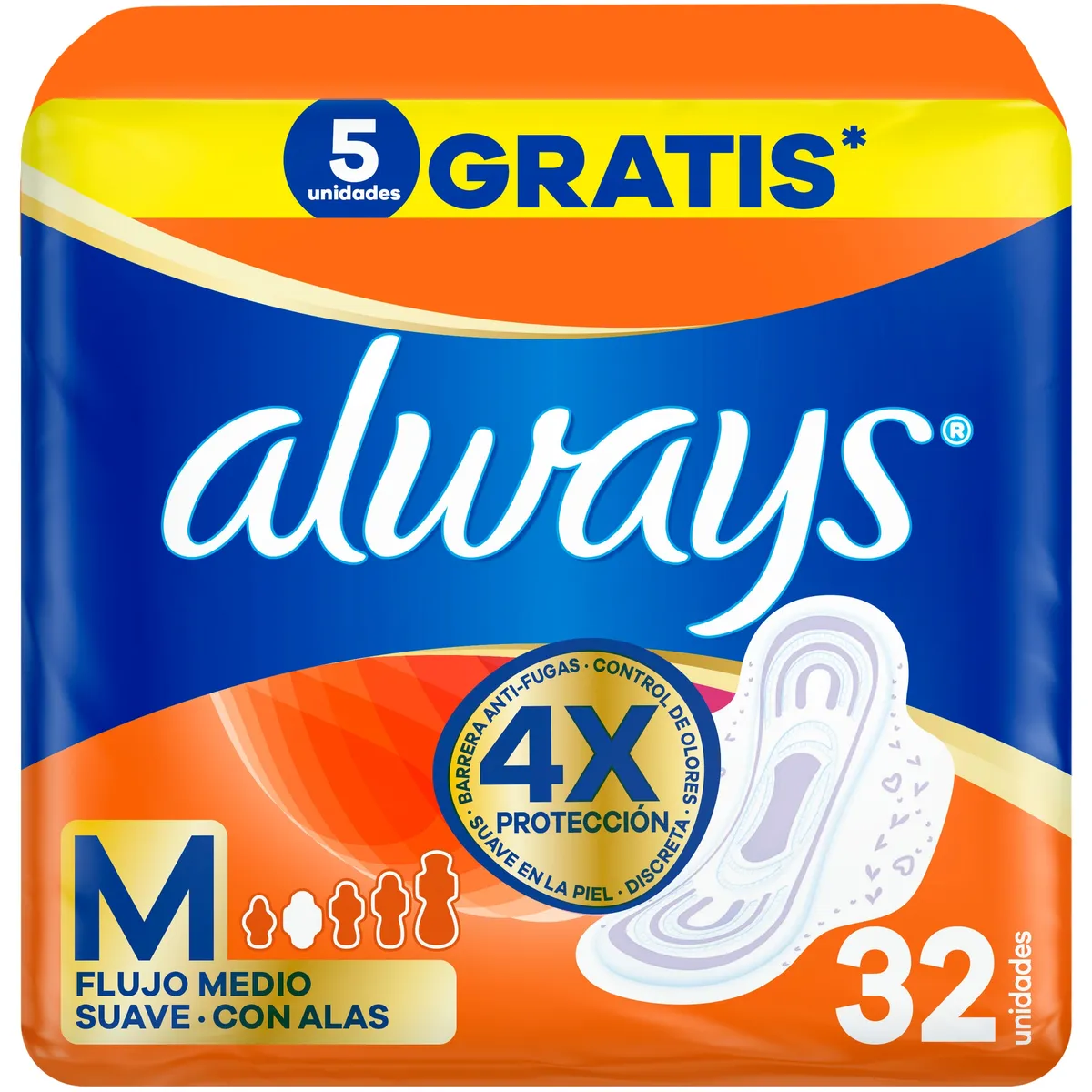 ALWAYS - Toallas Higiénicas Always Maxi Protección con Alas Empaque 32 Und