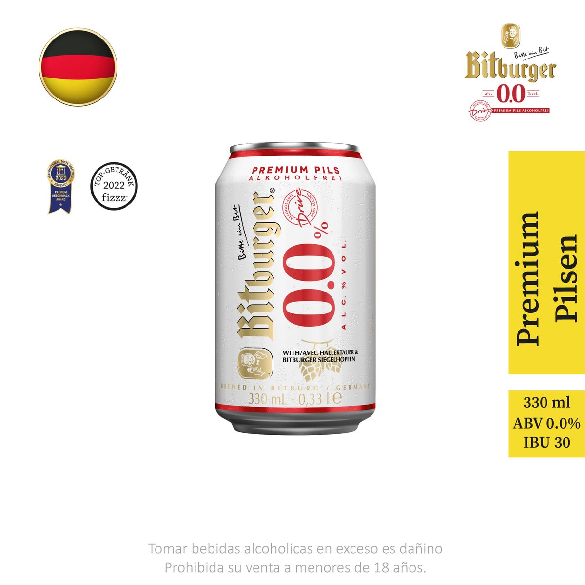 BITBURGER - Cerveza Bitburger Sin Alcohol Drive Bit Lata 330 mL