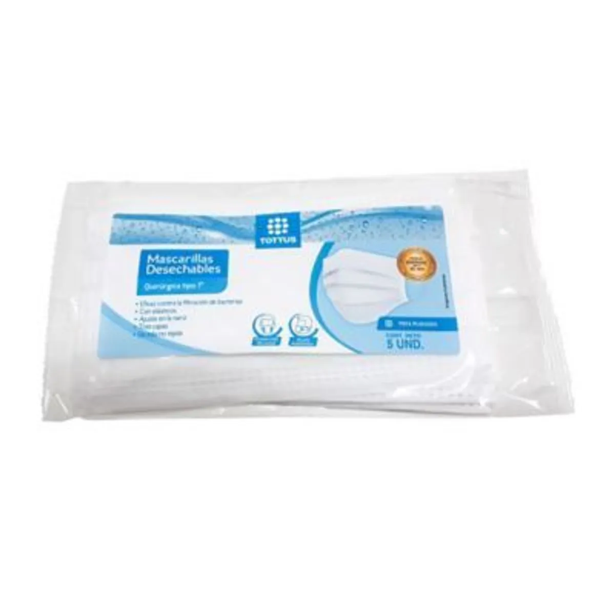 TOTTUS - Mascarilla Desechable Tottus Empaque 5 Und