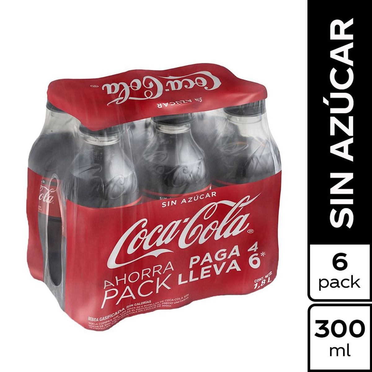 COCA COLA - Gaseosa Coca Cola Sin Azúcar Sixpack Botella 300 mL