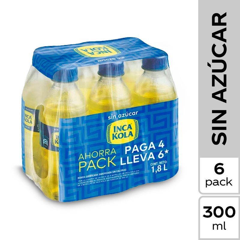 INCA KOLA - Six Pack Gaseosa Coca Cola Sin Azúcar 300 mL