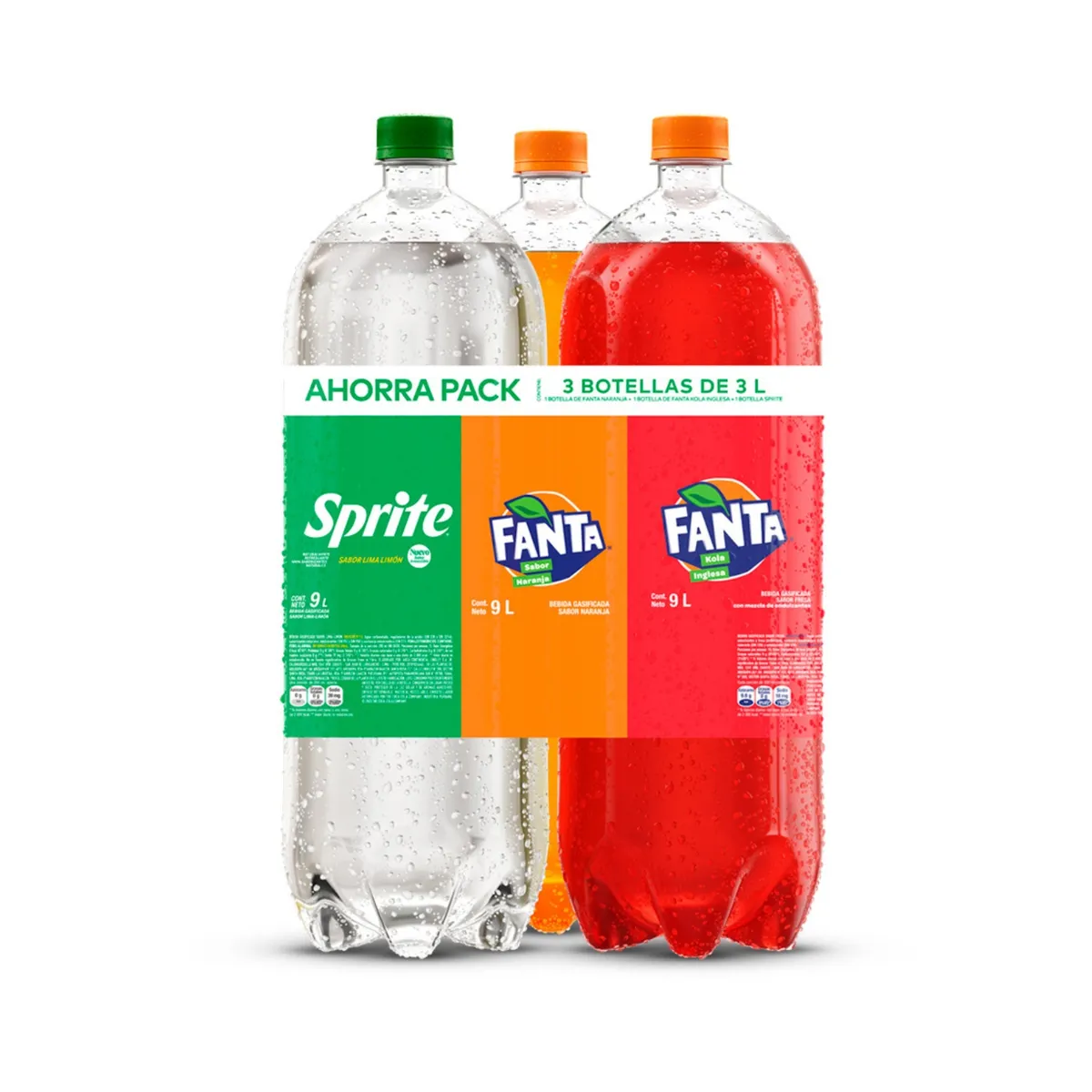 FANTA - Gaseosa Fanta Naranja 3 L + Fanta Kola Inglesa 3 L + Sprite 3 L