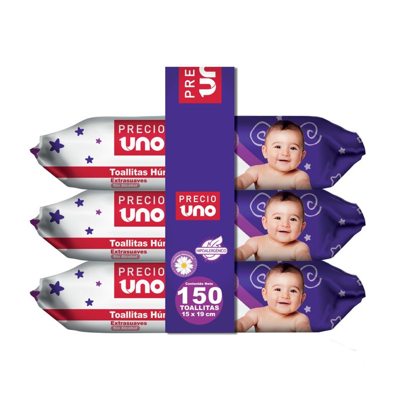 PRECIO UNO - Pack 3 Toallitas Húmedas Precio Uno 50 Unidades