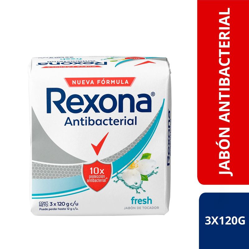 REXONA - Jabón Tocador Rexona Antbact 10X Fresh 120 g 3 Unidades