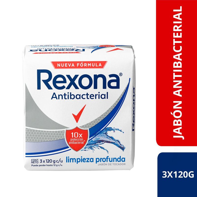REXONA - Jabón Tocador Rexona Antbact 10X Lim Prof 120 g 3 Unidades
