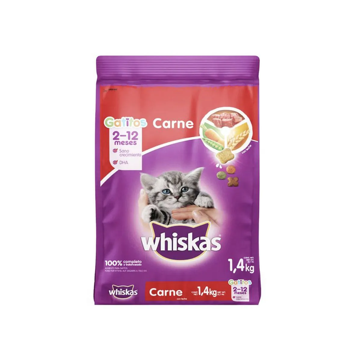 WHISKAS - Alimento Seco Gatitos Whiskas Carne Bolsa 1.4 Kg