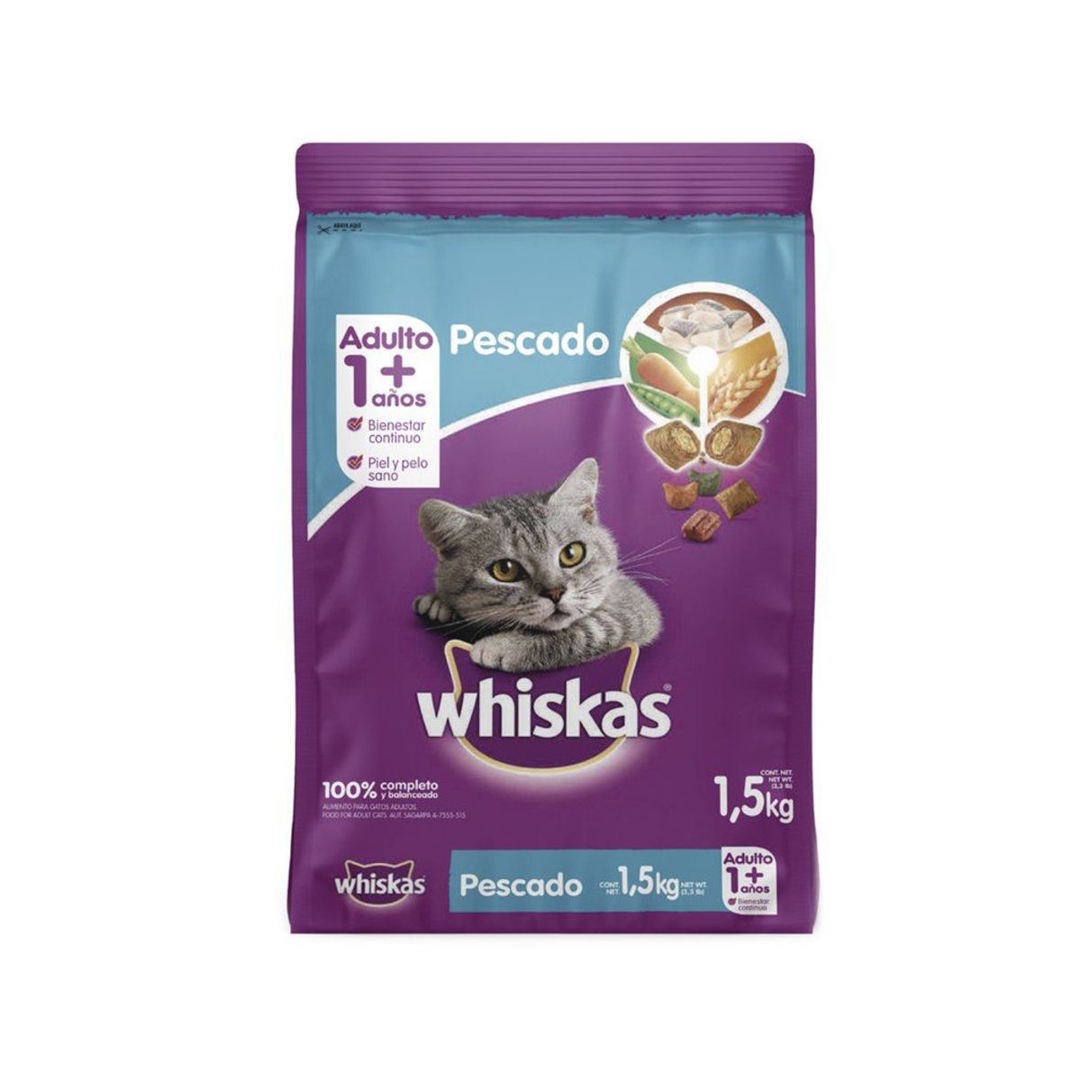 WHISKAS - Alimento Seco Gatos Adultos Whiskas Pescado Bolsa 1.5 Kg
