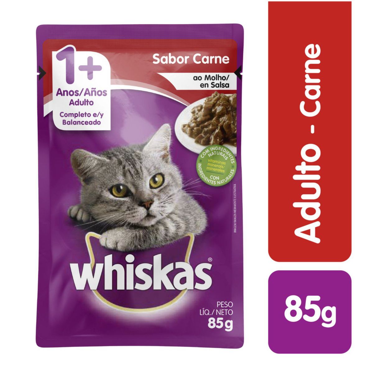 WHISKAS - Alimento Húmedo Gatos Adultos Whiskas Carne Doypack 85 g