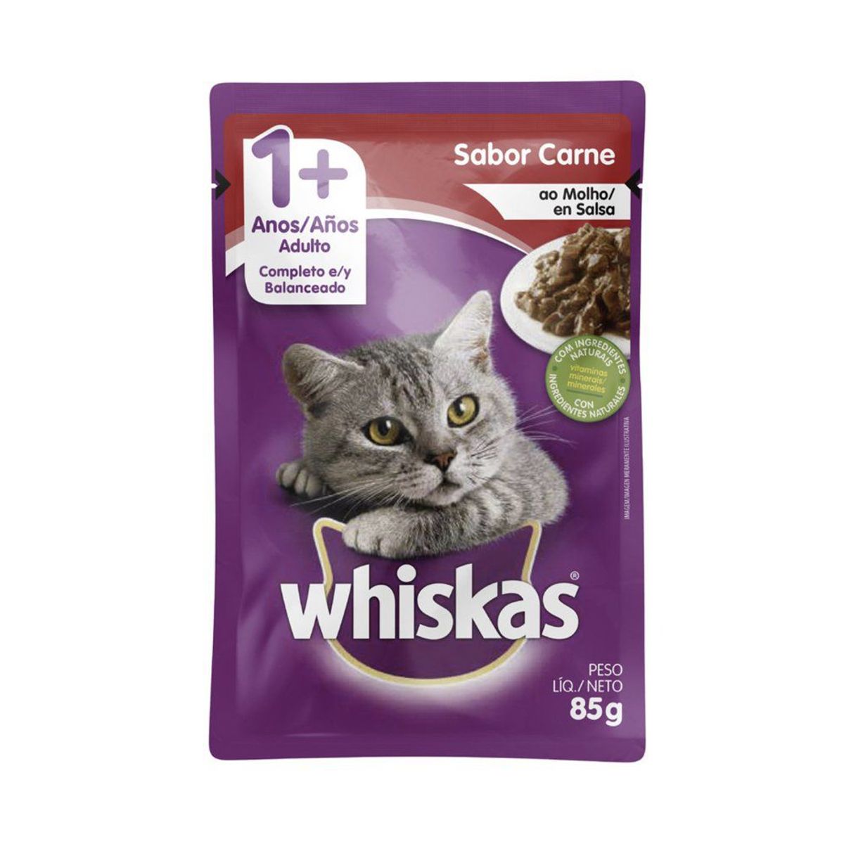 WHISKAS - Alimento Húmedo Gatos Adultos Whiskas Carne Doypack 85 g