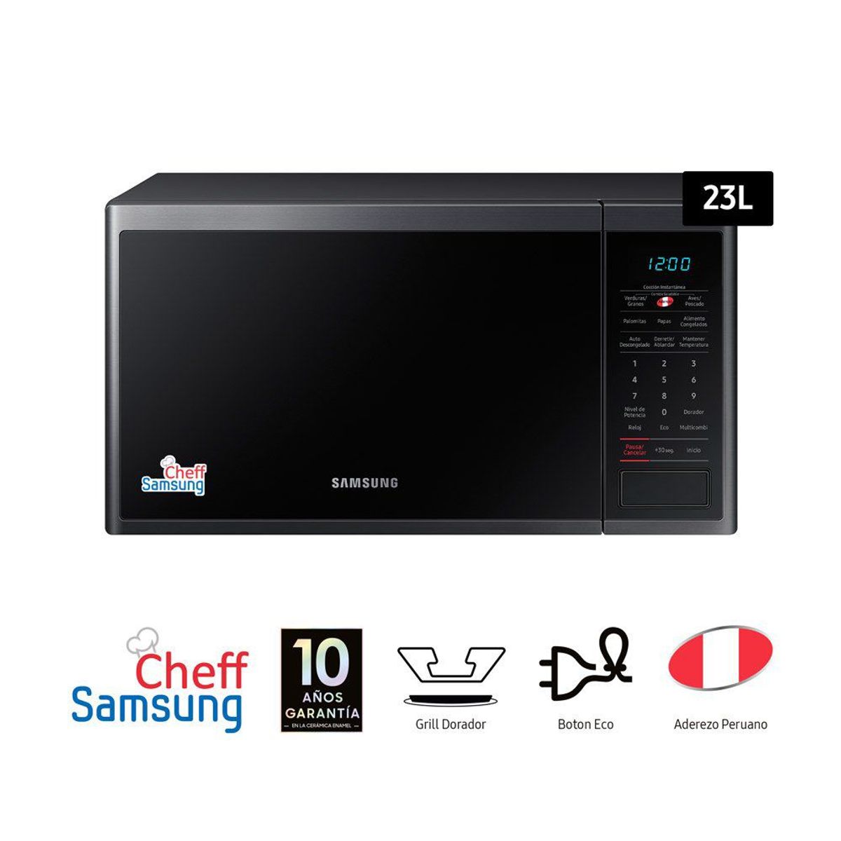 SAMSUNG - Microondas 23 Lt Con Grill MG23J5133AG/PE Negro