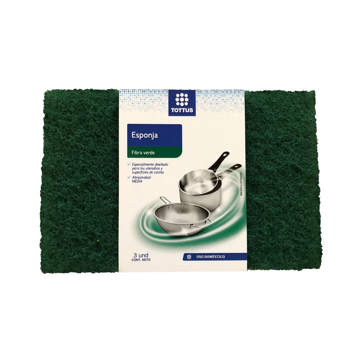 TOTTUS - Esponja de Fibra Verde Tottus Empaque 3 Und