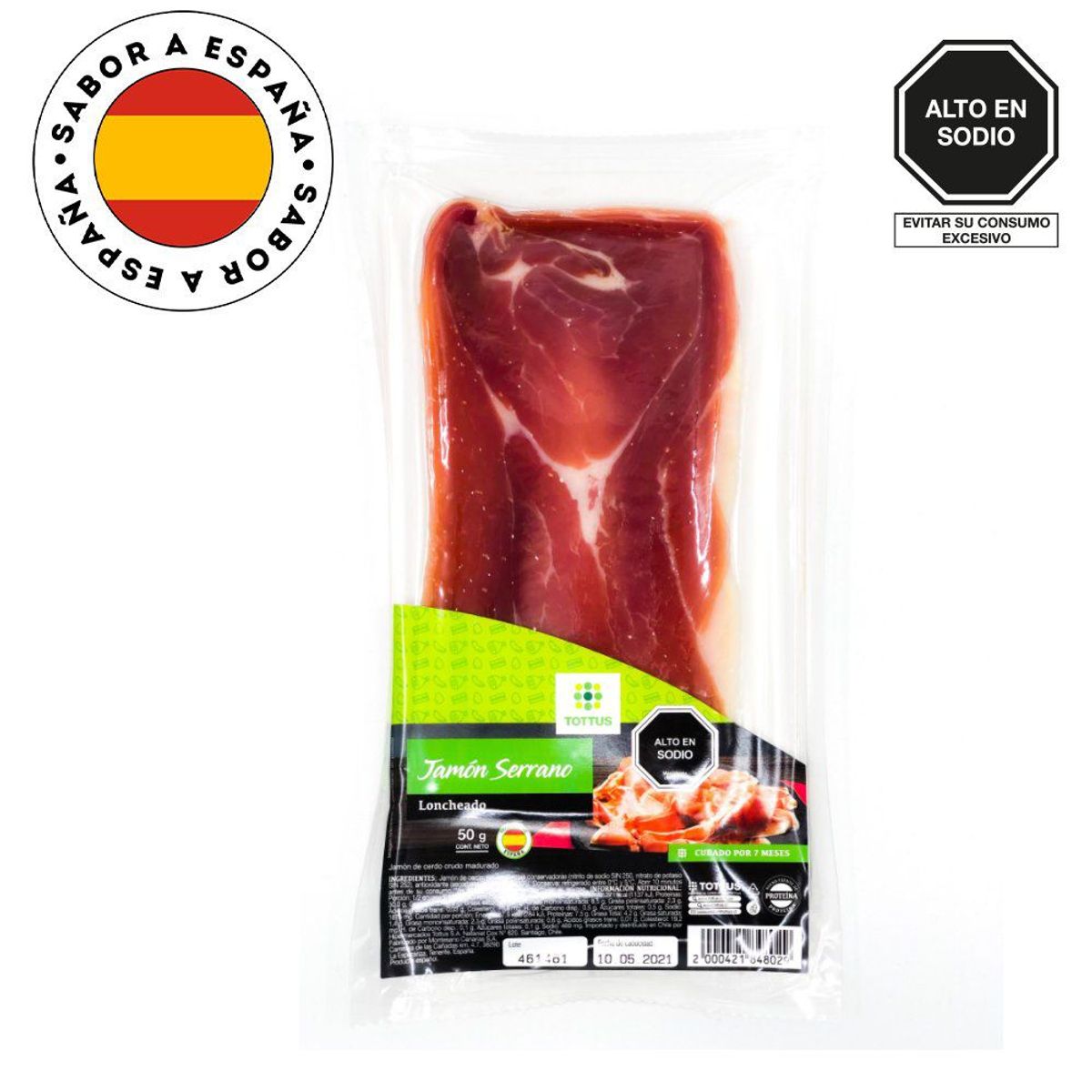 TOTTUS - Jamón Serrano Loncheado Tottus Empaque 50 g