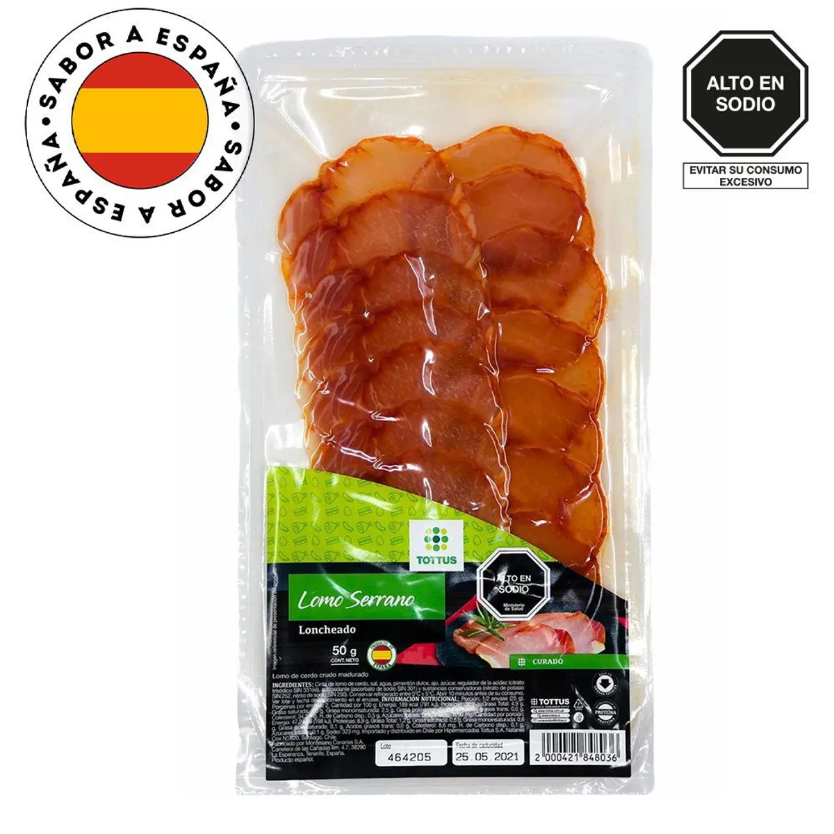 TOTTUS - Lomo Serrano Tottus Loncheado Empaque 50 g