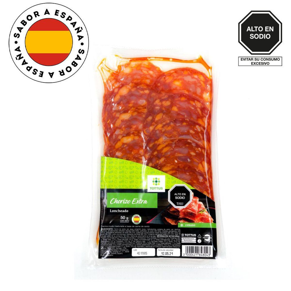 TOTTUS - Chorizo Extra Loncheado Tottus Empaque 50 g