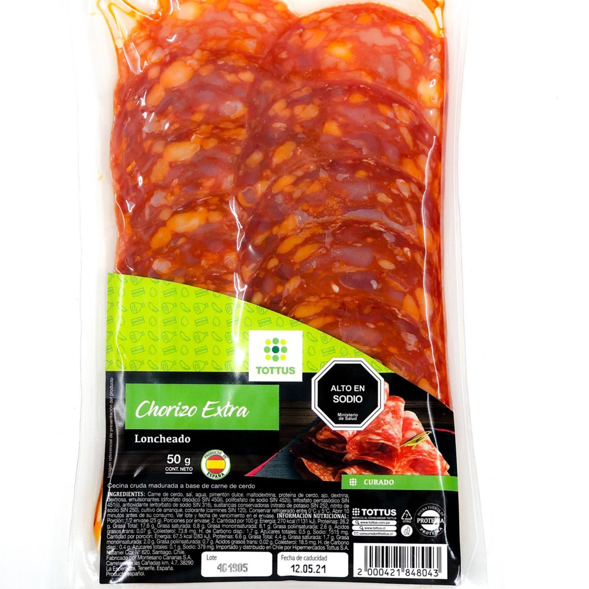 TOTTUS - Chorizo Extra Loncheado Tottus Empaque 50 g