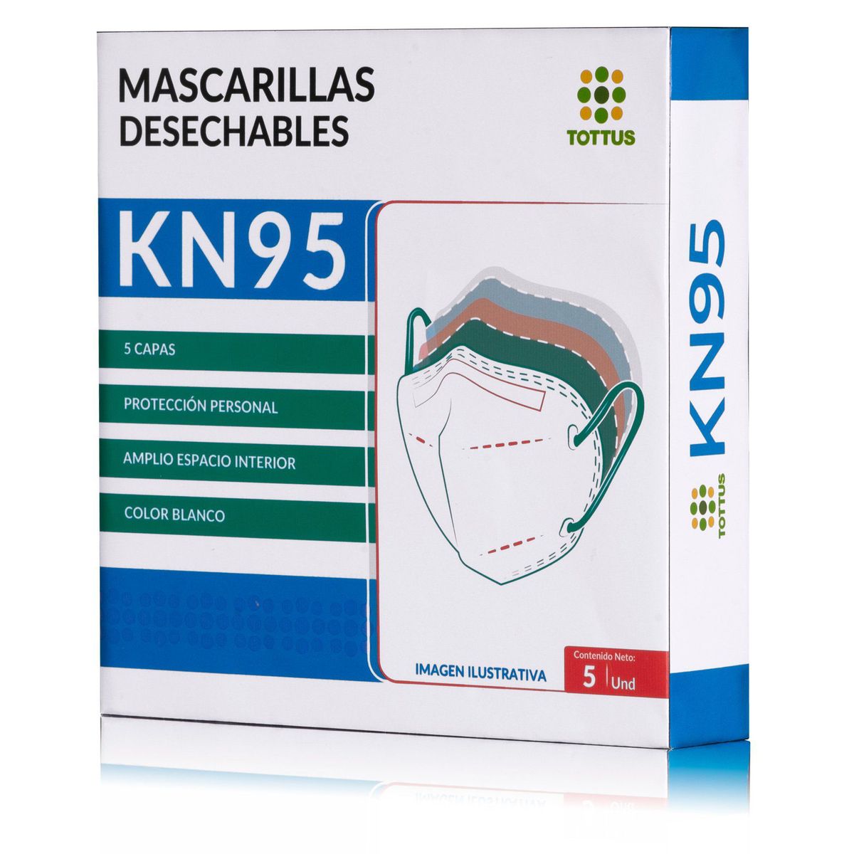 TOTTUS - Mascarilla KN95 Tottus 5 Capas Uso Diario Empaque 5 Und