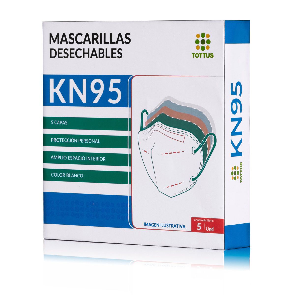 TOTTUS - Mascarilla KN95 Tottus 5 Capas Uso Diario Empaque 5 Und