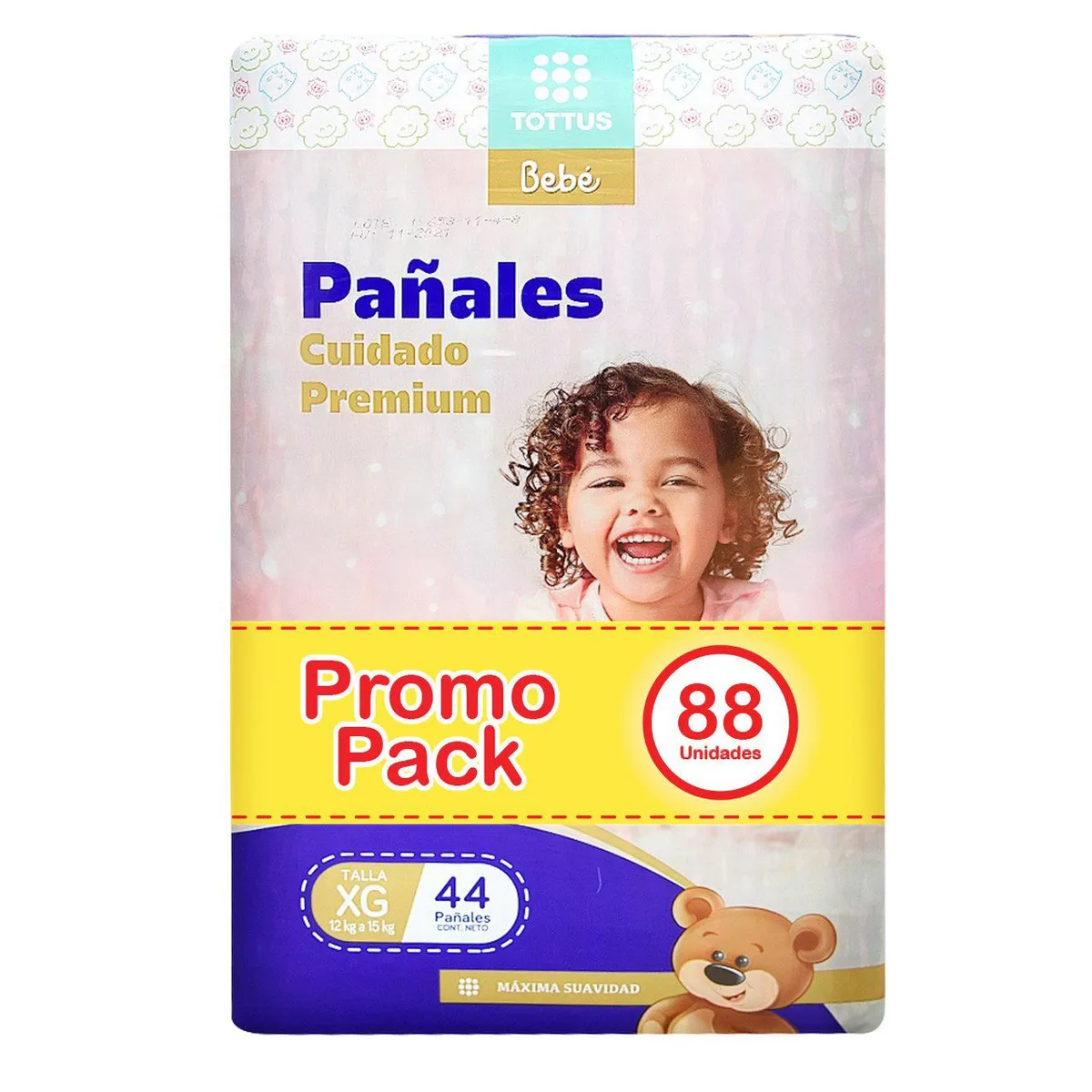 TOTTUS - Pañales Tottus Cuidado Premium Talla XG Empaque 88 Und